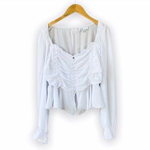 LONG SLEEVE CHIFFON CROP TOP WHITE SMALL